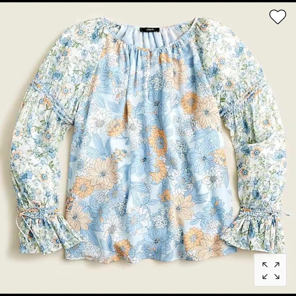 Jcrew Flutter-cuff crinkle chiffon top in zinnia floral